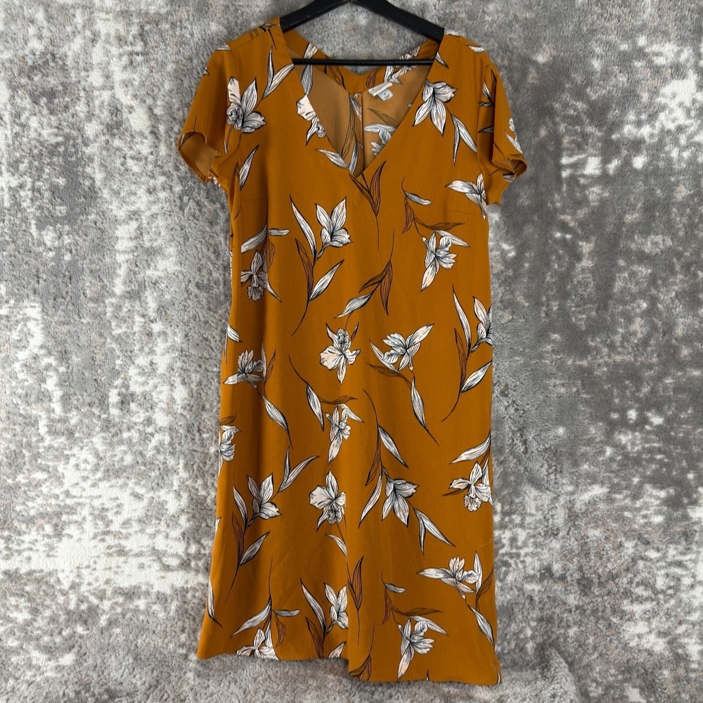 A New Day Size‎ M Floral Print V Neck Dress Yellow Short Sleeve Pullover